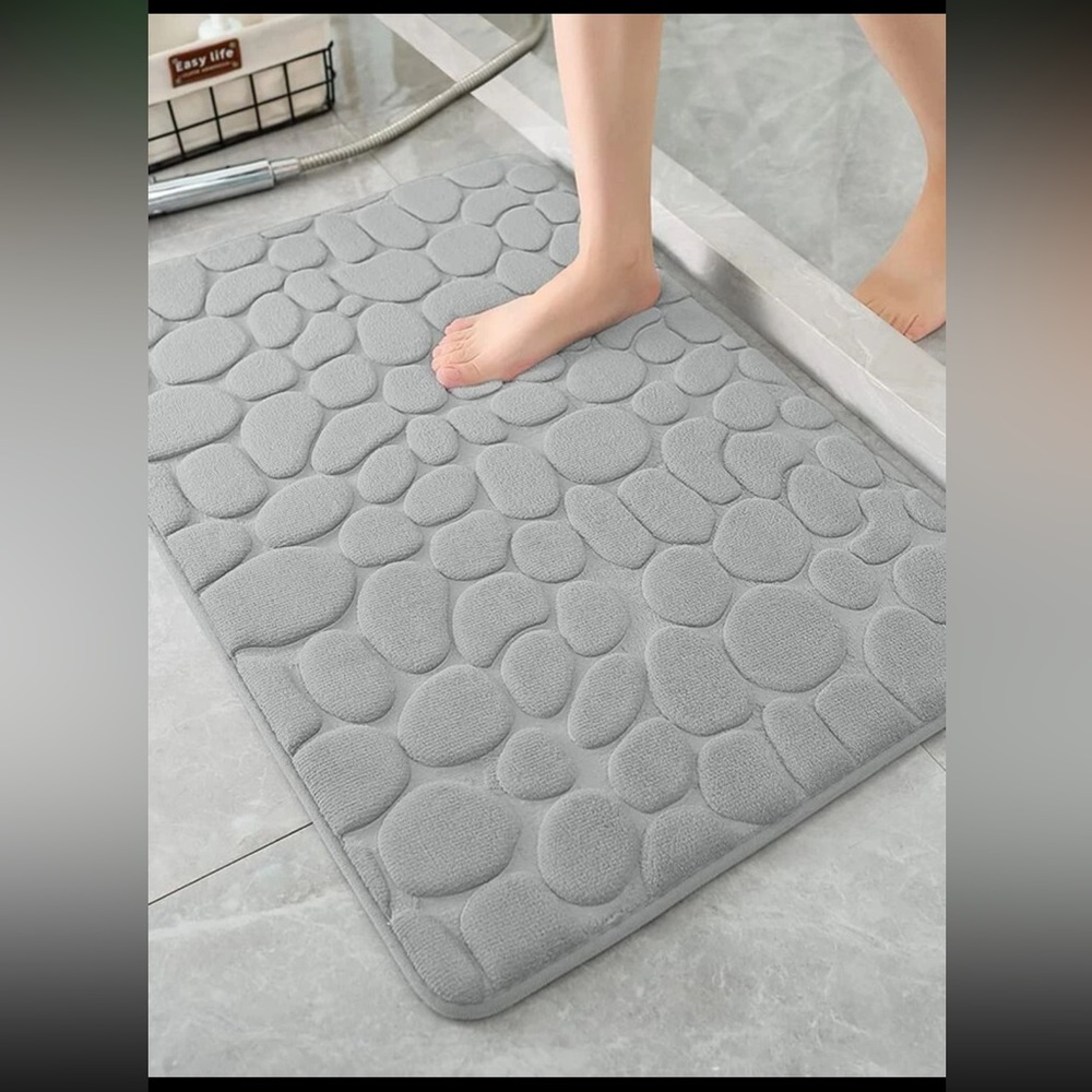 🆕 1pc Cobblestone Embossed Bathroom Mat Memory Foam Pad, Washable Rugs